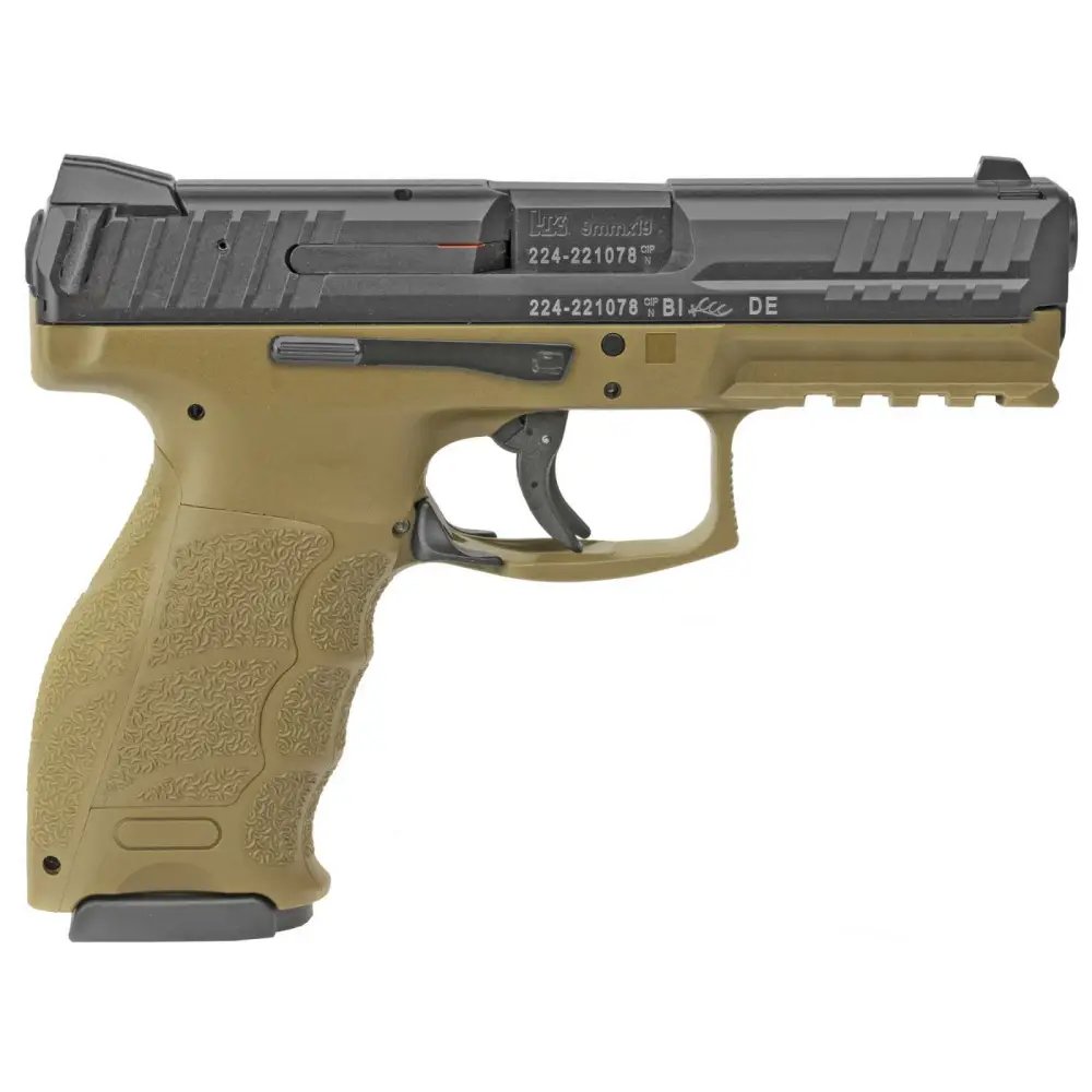 HK 81000227 VP9 9MM Handgun, Blued Finish, Double Action, 4.09" Hammer Forged Barrel, FDE Polymer Frame, 10+1 Capacity, 2 Magazines