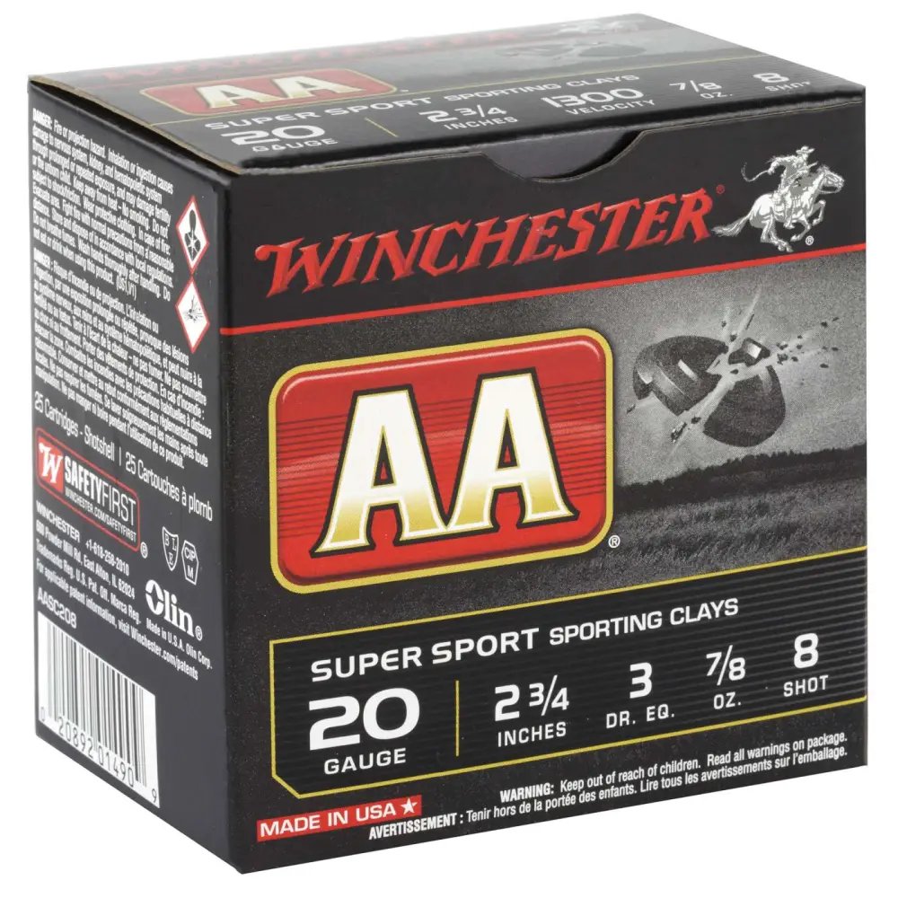 Winchester Ammo AASC208 AA Super Sport Sporting Clay 20 Gauge 2.75" 7/8 oz 1300 fps 8 Shot 25 Bx/10 Cs