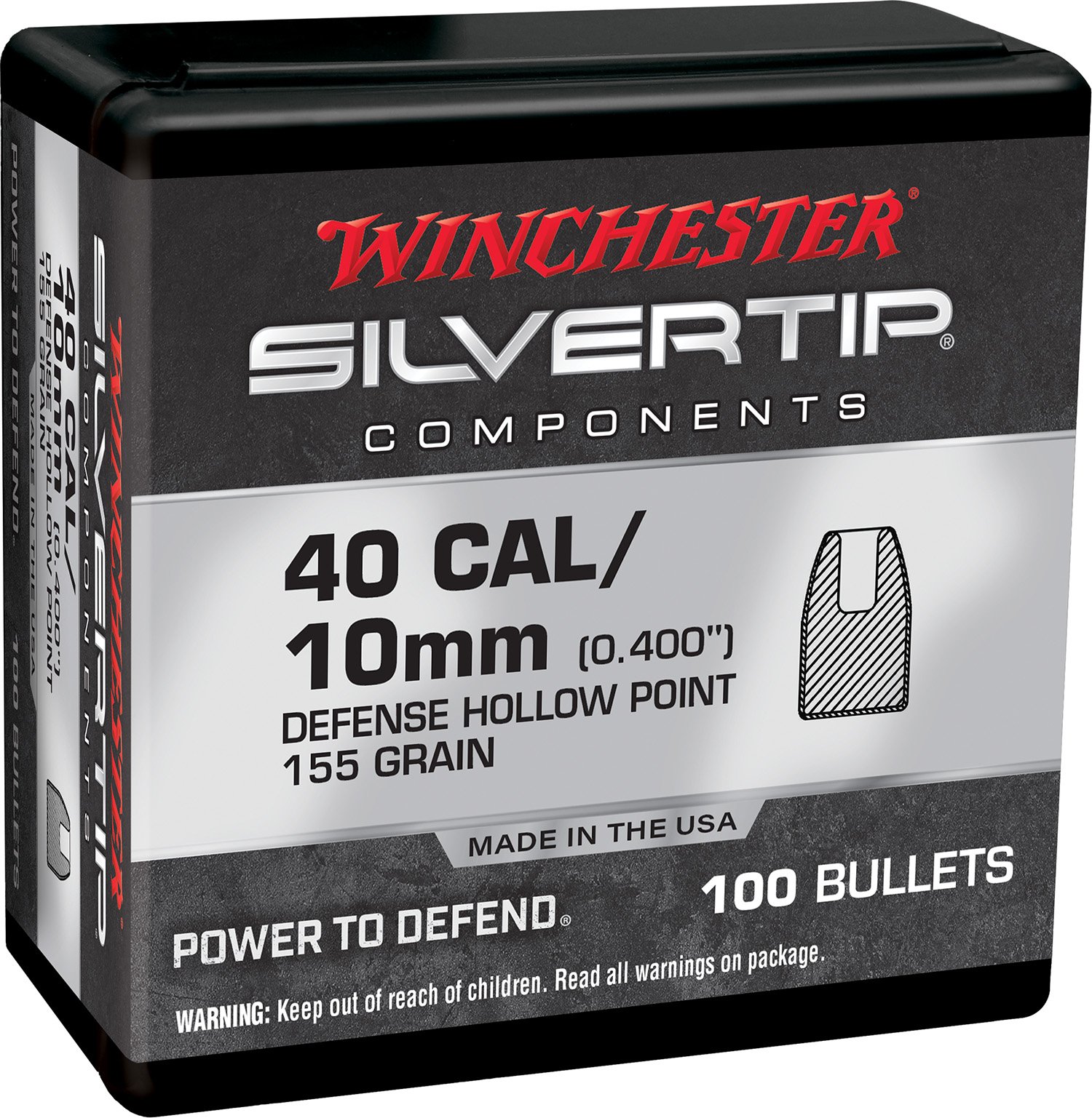 Winchester WB40ST155X Centerfire Handgun Reloading Bullets .400 155 gr Silvertip Hollow Point
