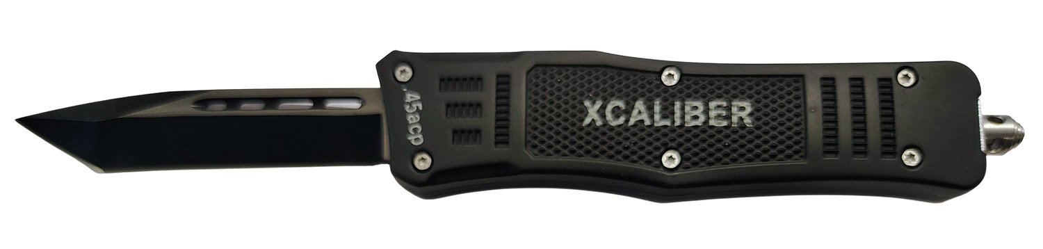 Xcaliber 45A OTF Tanto Knife 3.25in Blade Plain Black Steel Handle