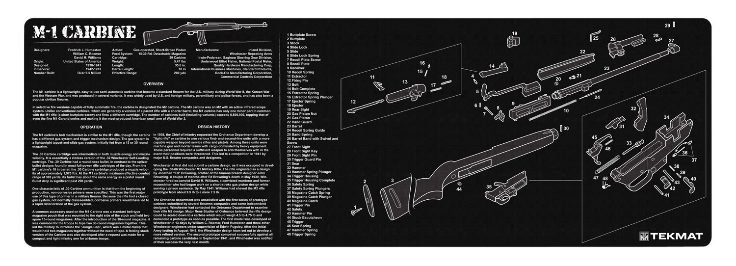 TekMat M1 Carbine Gun Cleaning Mat: 12x36x1/8, Thermoplastic Rubber, Black - TEKMAT - 12"X36"X1/8"