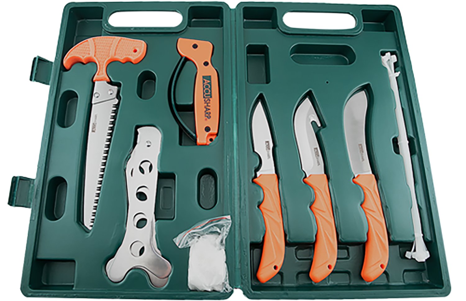 AccuSharp Game PROCESSING Kit Complete 9-Piece With Hard Case - Fortune Products (Accusharp) - BUTCHER/CAPER/GUT-HOOK/BONE SAW/RIBCAGE SPREADER