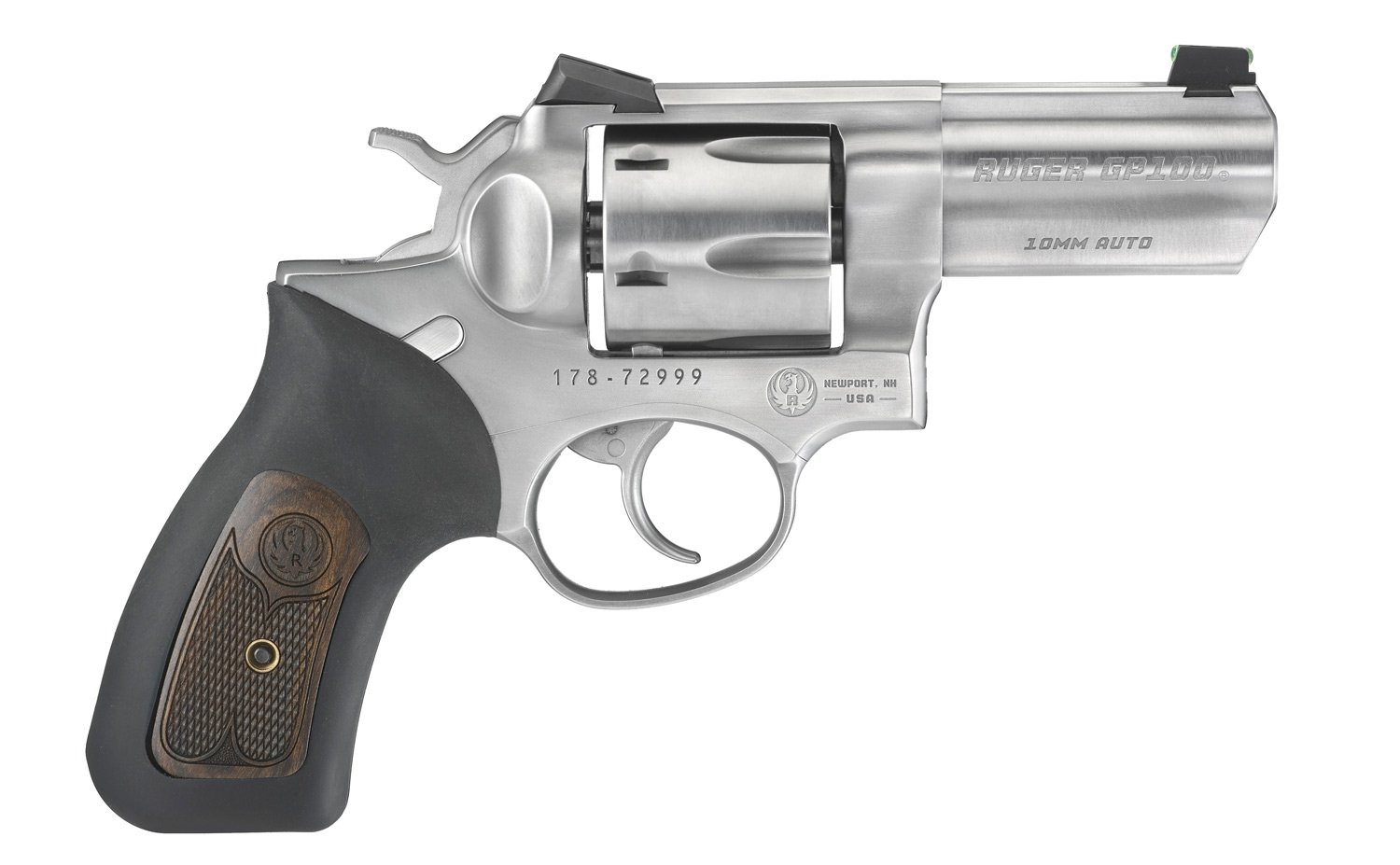 Ruger 1780 Wiley Clapp GP100 10mm Double Action Revolver, 3" Stainless Steel Barrel, 6-Round Capacity, Novak Sights, Cushioned Rubber Grip