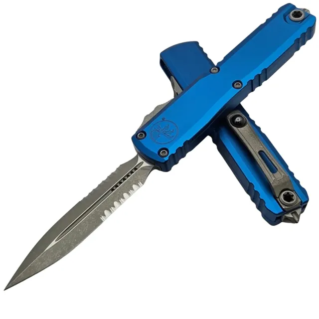 Microtech Ultratech Gen IV 3.55 In D/E Part Serrated Apoc Blue Alu Handle