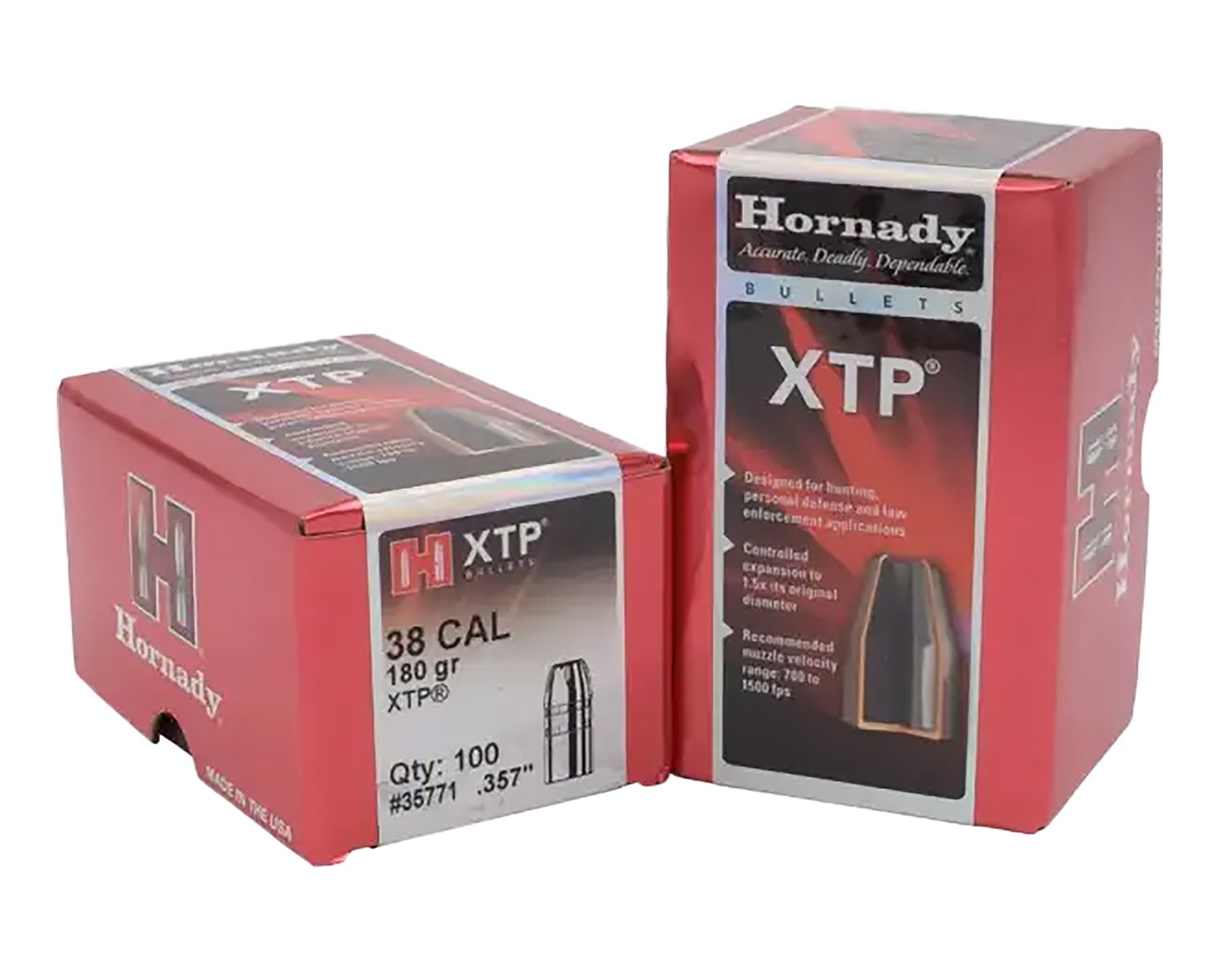 Hornady 35771 .38 Caliber 180 Grain JHP 100 Rounds Copper Lead