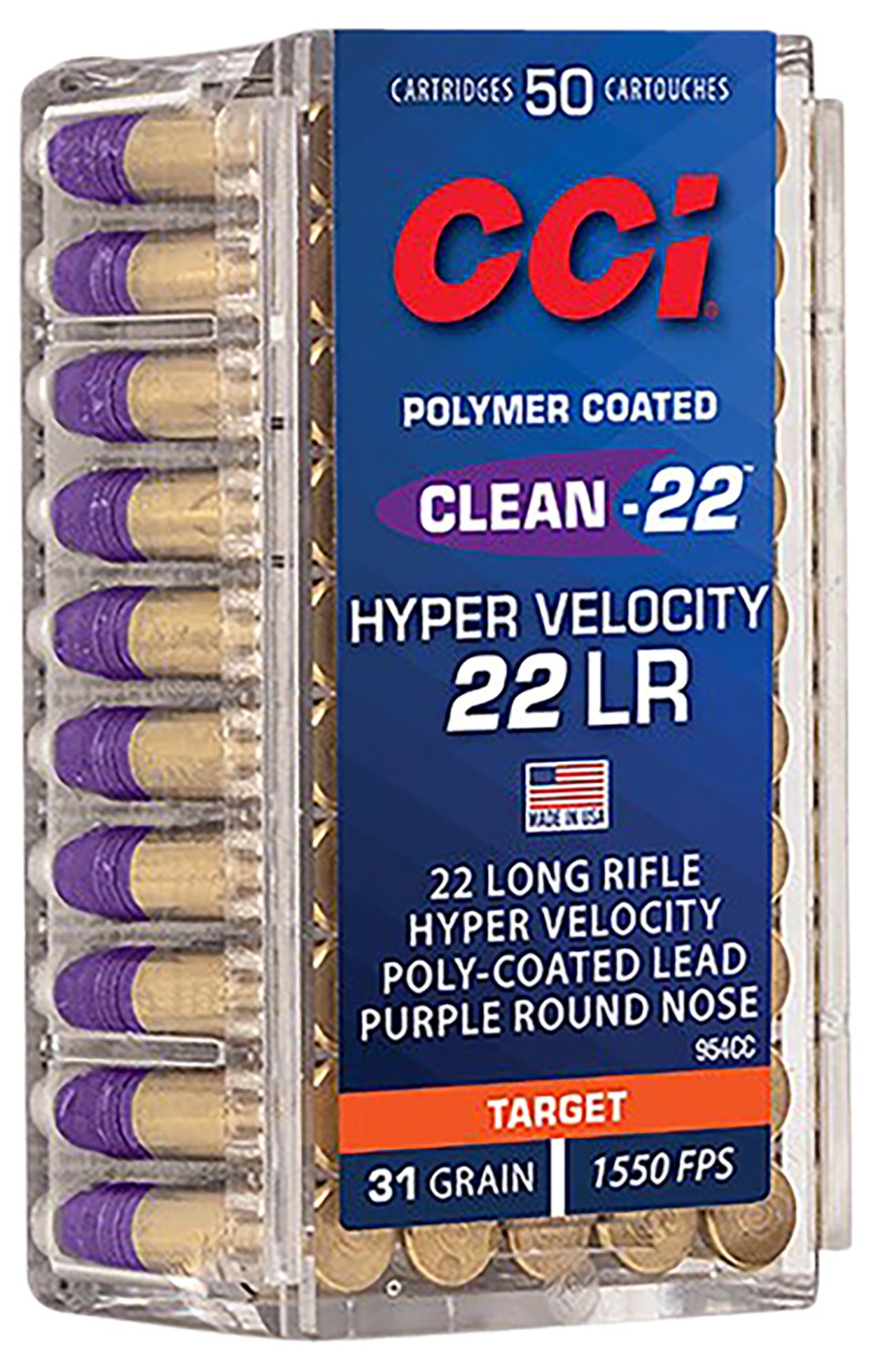 CCI Clean-22 Hyper Velocity Purple Rimfire Ammunition .22 LR 31gr RN 1550 fps 50/ct