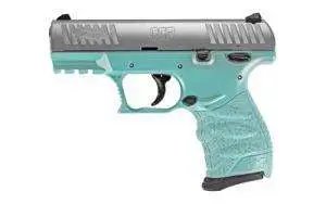 Walther Arms 5082512 CCP M2 Handgun, .380 ACP, 3.54" Barrel, 8+1 Capacity, Angel Blue Finish, Polymer Picatinny Rail Frame, Serrated Sliver Stainless Steel Slide