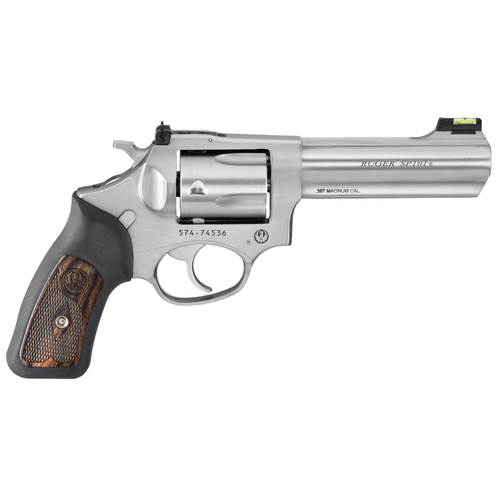 Ruger 5771 SP101 Revolver, 357 Mag, Stainless Steel, 4.20" Barrel, 5-Round, Adjustable Sight, Engraved Wood Grip