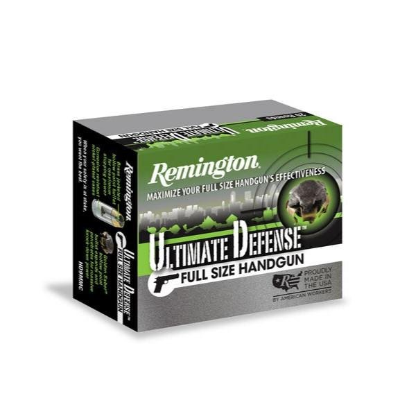 Remington Ultimate Defense .45 ACP+P 185gr BJHP Pistol Ammo - 20 Rounds, Nickel Plated Brass Case, 1140fps