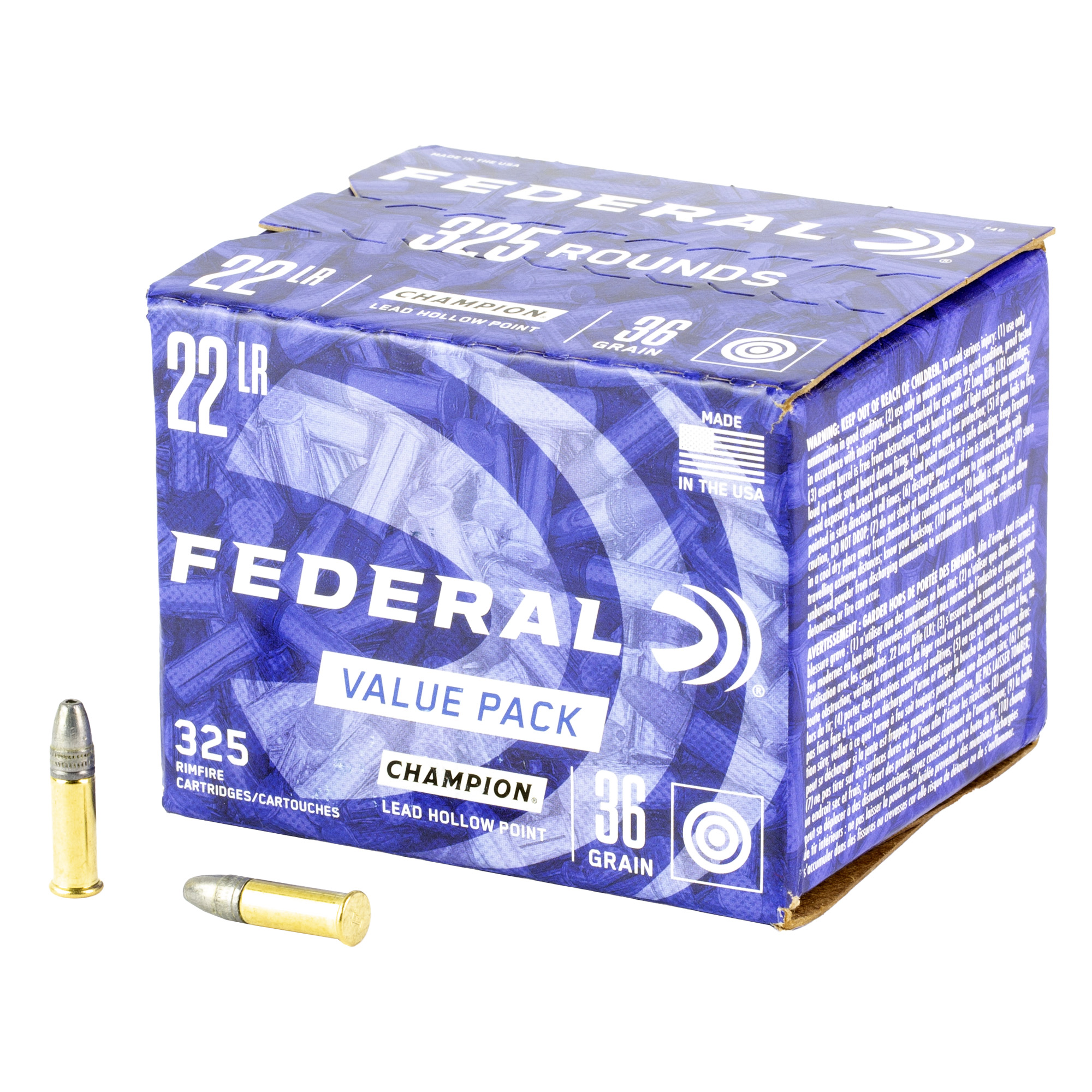 Federal Champion 749 Rimfire Ammo, .22 LR, 36 Grain Lead Hollow Point, 325 Rounds, Accurate & Reliable