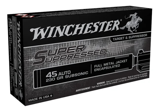 Winchester SUP45 Super Suppressed 45ACP 230gr FMJE 50 Rounds
