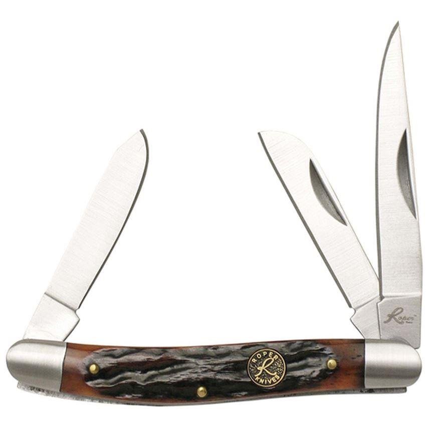 Roper Knives Stockman Chaparral Series Pocket Knife 3 Blades 2-1/2 Brown Bone