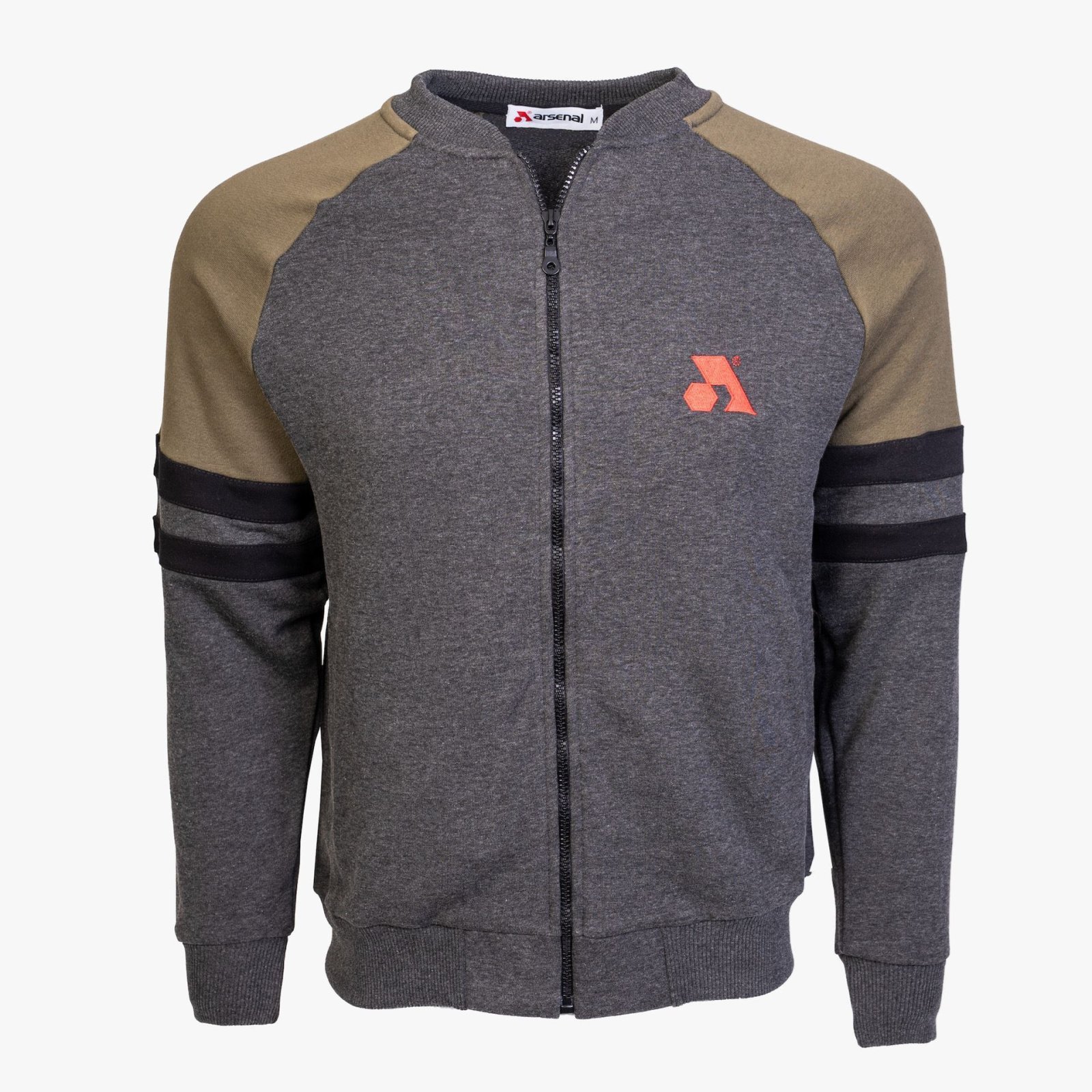 Arsenal Medium Gray / Khaki Cotton-Poly Standard Fit Classic Crew Zip-Up Jacket