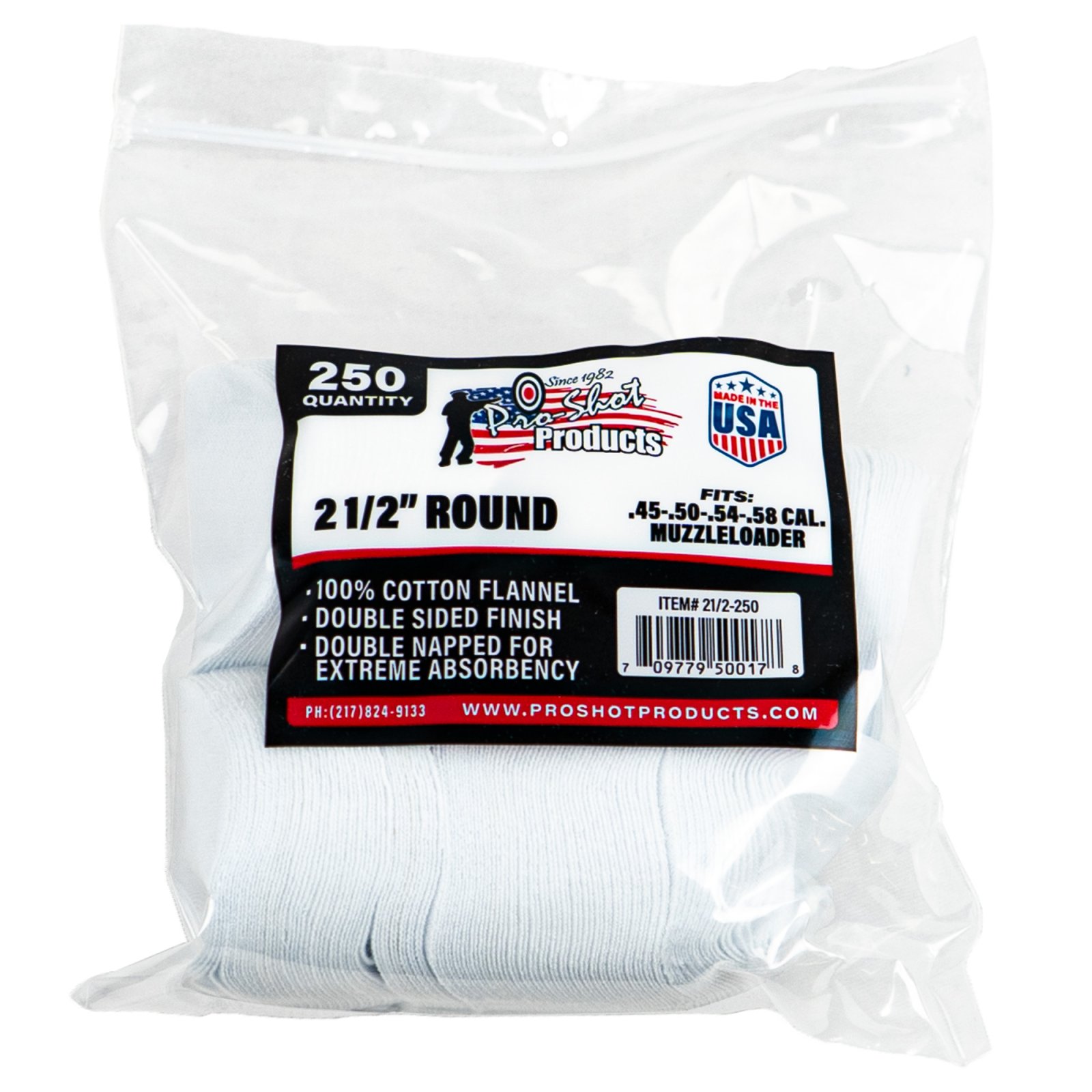 Buy Pro-Shot 212250 Cleaning Patches .45 - .58 Cal 2.50" Round Cotton Flann... online
