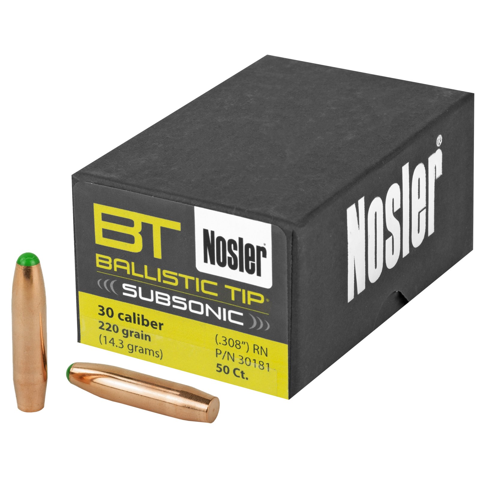 Nosler 30181 .30 Caliber 220 Grain Round Nose 50 Count Tapered Jacket - Nosler - .308