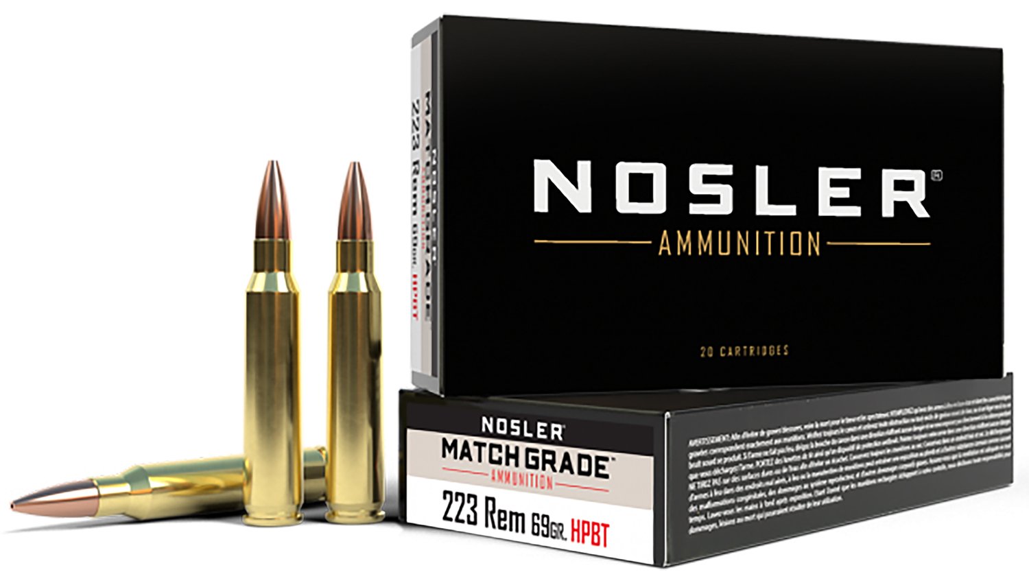 Nosler Match Grade 223 Remington Ammo - 69 Grain, CCHPBT, 20 Rounds, High-Performance, Brass Cased, 60023 - Nosler - CUSTOM COMPETITION HOLLOW POINT BOAT TAIL