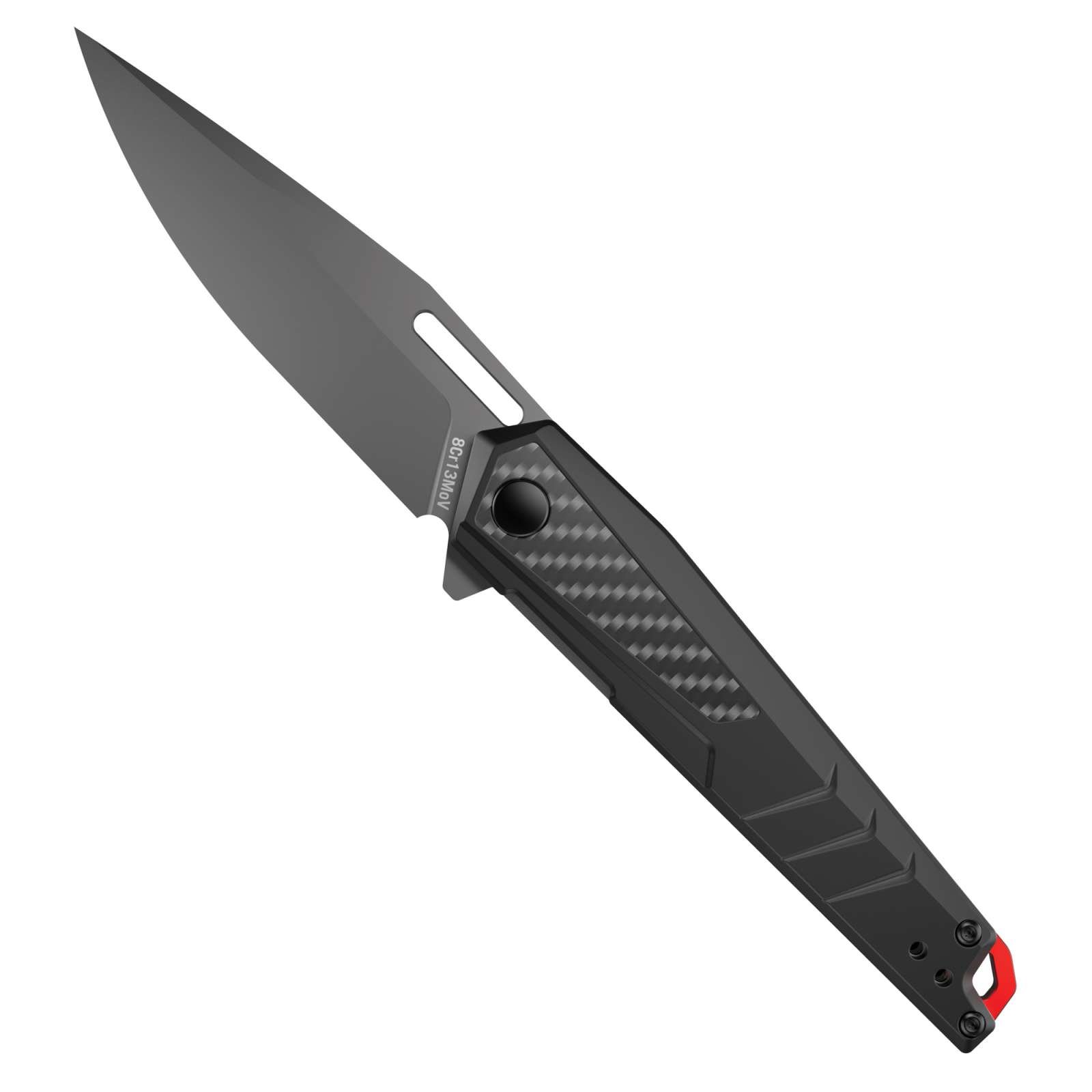 Real Avid AVRAV5 3.40" Drop Point Titanium Blade Knife, Black Handle