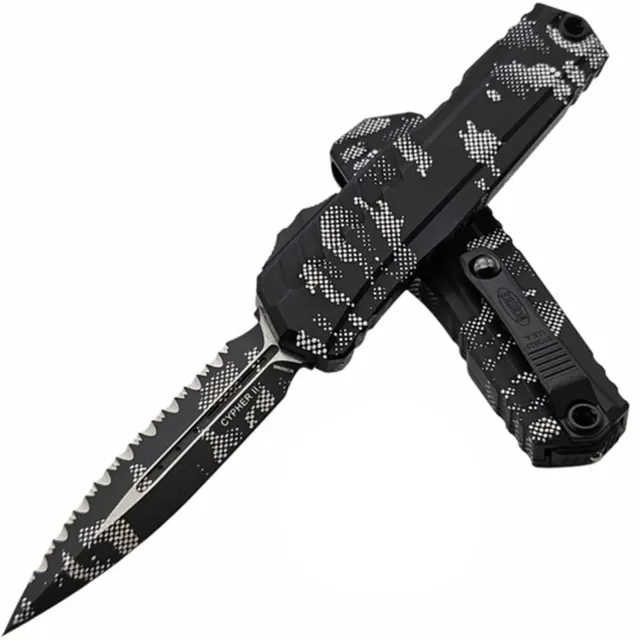 Microtech Cypher II 3.59 In DE FS BLK ALU HNDL Pixel Camo