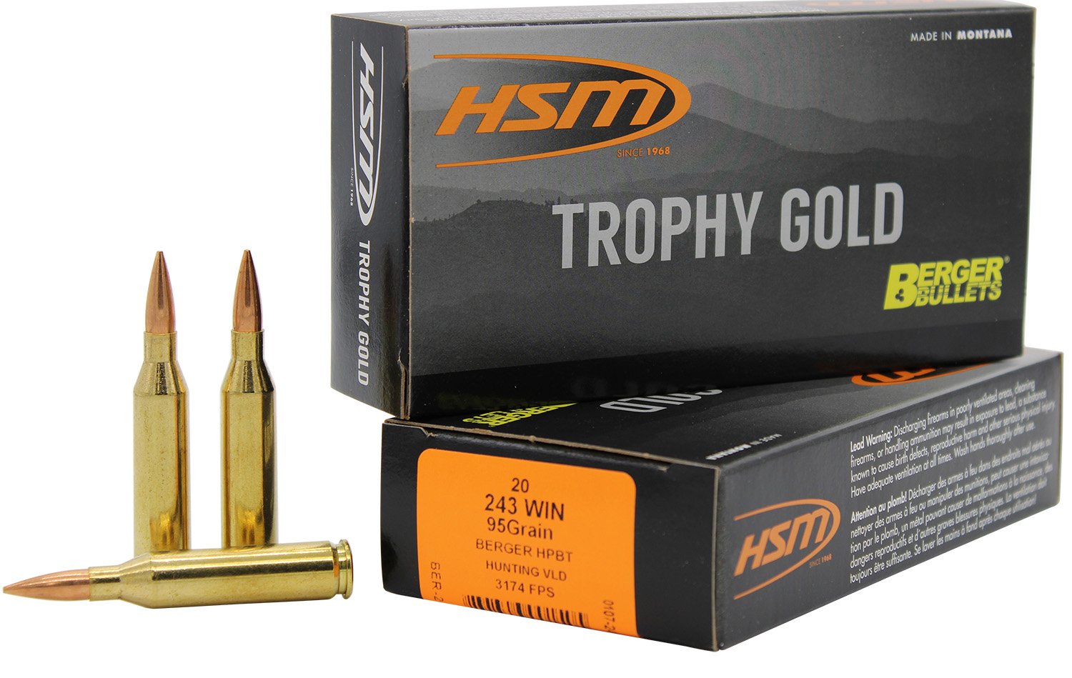 HSM Trophy Gold .243 Win 95Gr BTHP 20rd Box Rifle Ammo (BER24395VLD) - HSM Ammunition - 243 Winchester