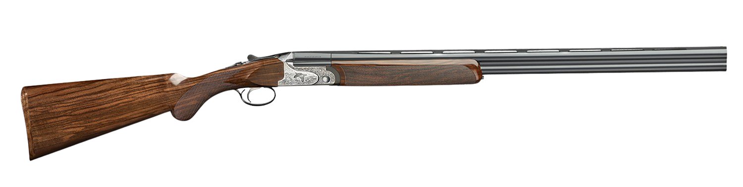 Rizzini USA 2203-1228 Aurum EVO 12 Gauge Break Open 3" 2rd 28" Black Over/Under Vent Rib Barrel, Coin Anodized Receiver Engraved w/Game Scene, Fixed Turkish Walnut Stock w/Prince of Whales Grip - Rizzini - 12 Gauge