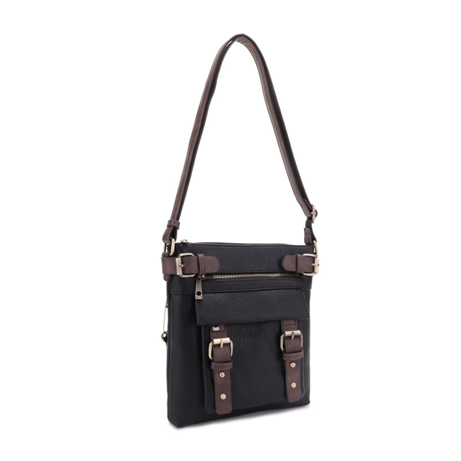 JESSIE & JAMES HANNAH CONCEALED CARRY LOCK AND KEY CROSSBODY HANDBAG 11 H X 9 W X 1.5 D ( BLACK )