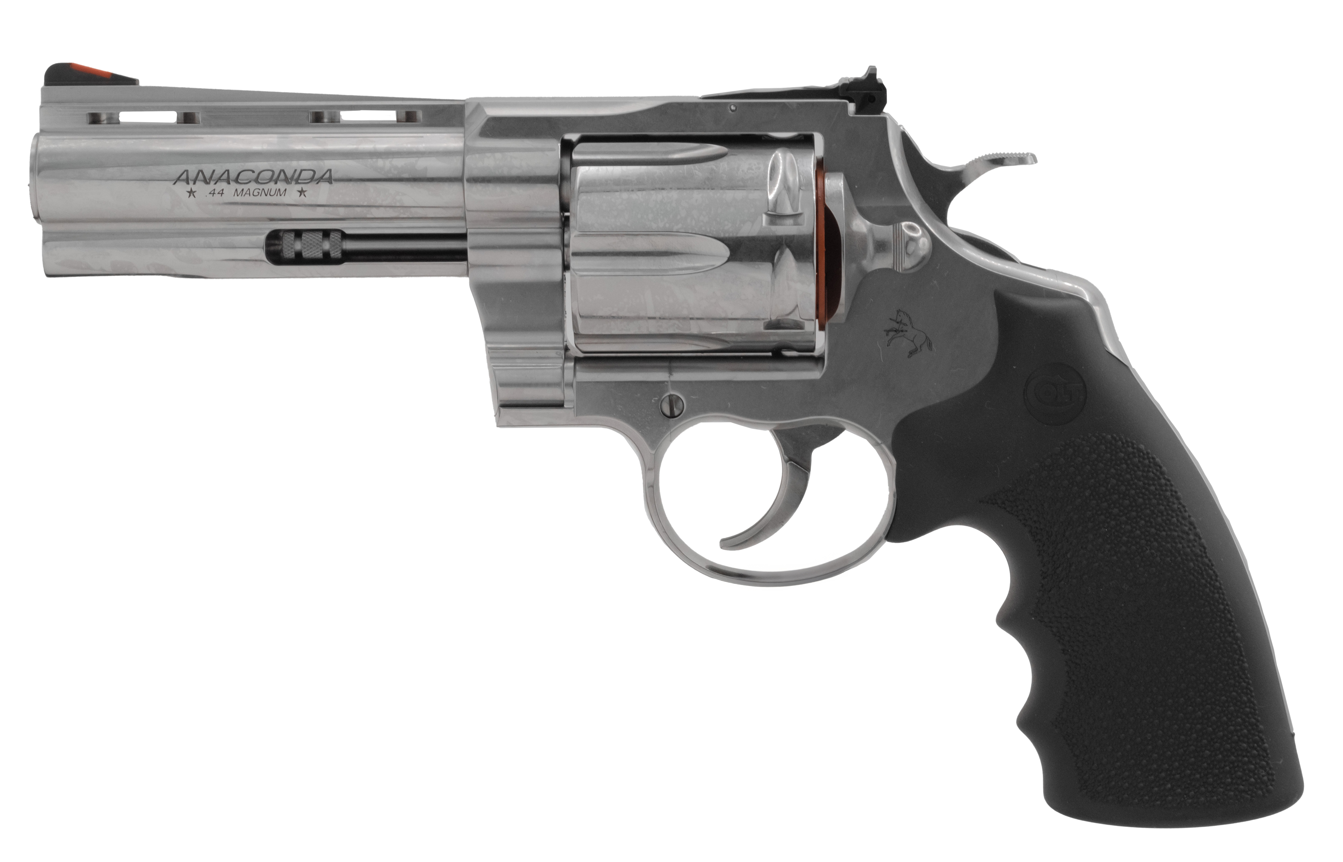 2021 Colt Anaconda Revolver: Stainless Steel, .44 Magnum, 6-Round Capacity, 4.25" Barrel, Hogue Overmolded Grip, Semi-Bright Finish