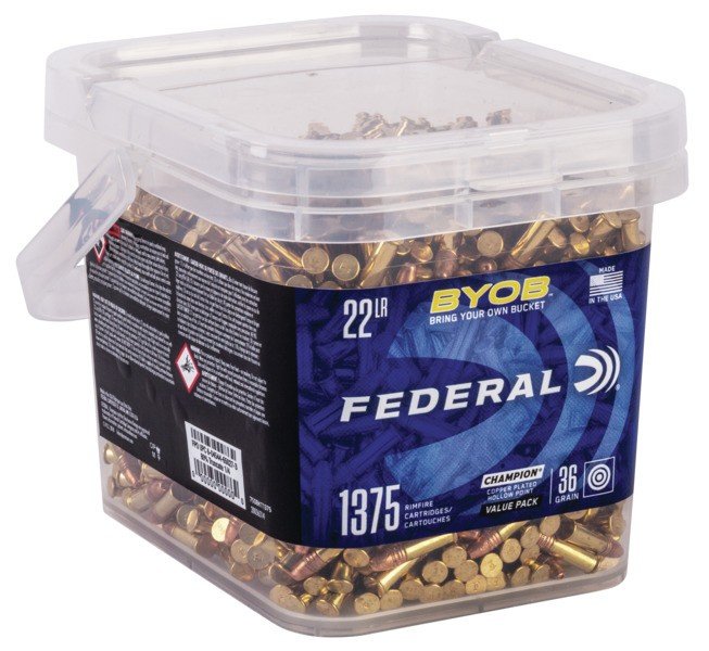 Federal Champion BYOB 22lr 36gr CPHP Rimfire Ammo - 1375 Rounds, 1260 fps, Copper Plated Hollow Point - Federal Premium Ammunition - 22 LR