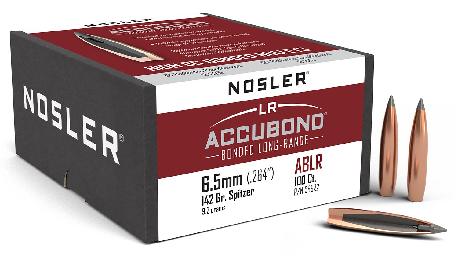Nosler AccuBond Long Range 6.5mm 142 Grain Spitzer Point 100 Count - Nosler - 264 Caliber