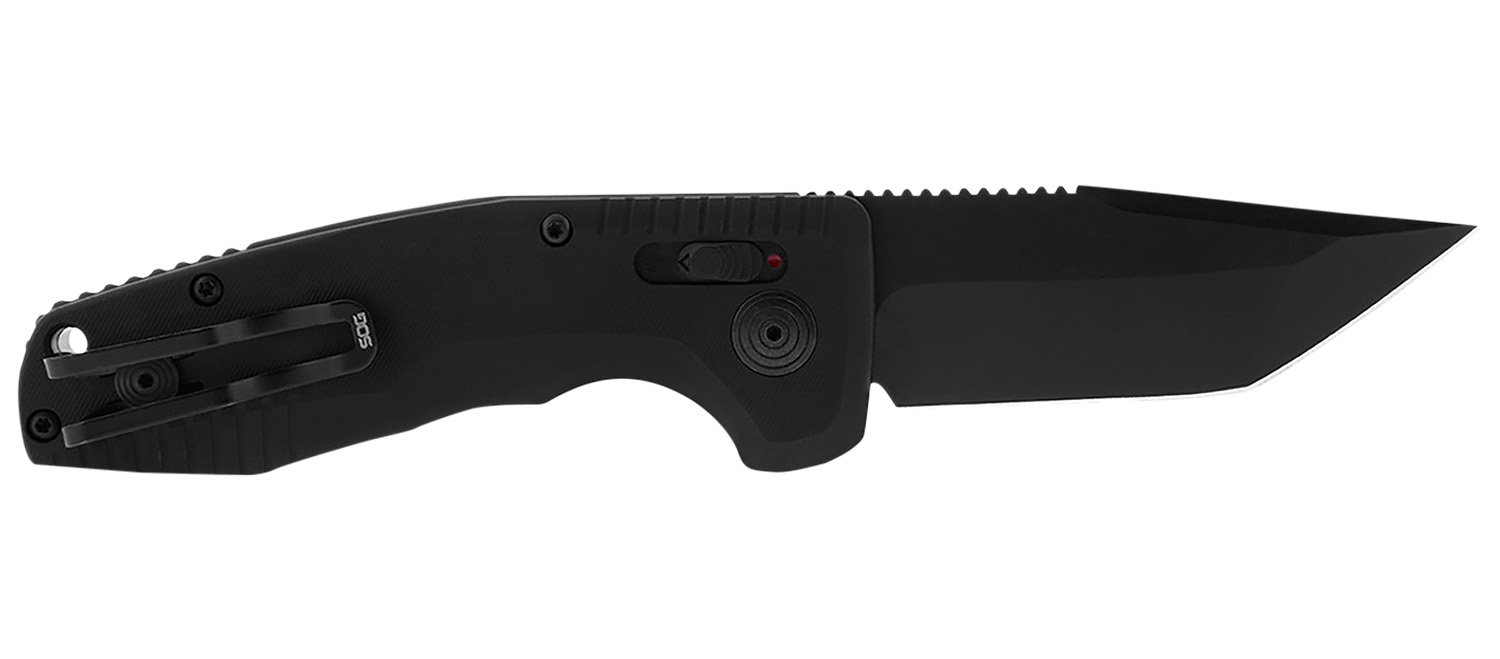SOG SOG-TAC Auto Compact 2.94in Part Serrated Tanto Black TiNi Blade - SOG - TANTO