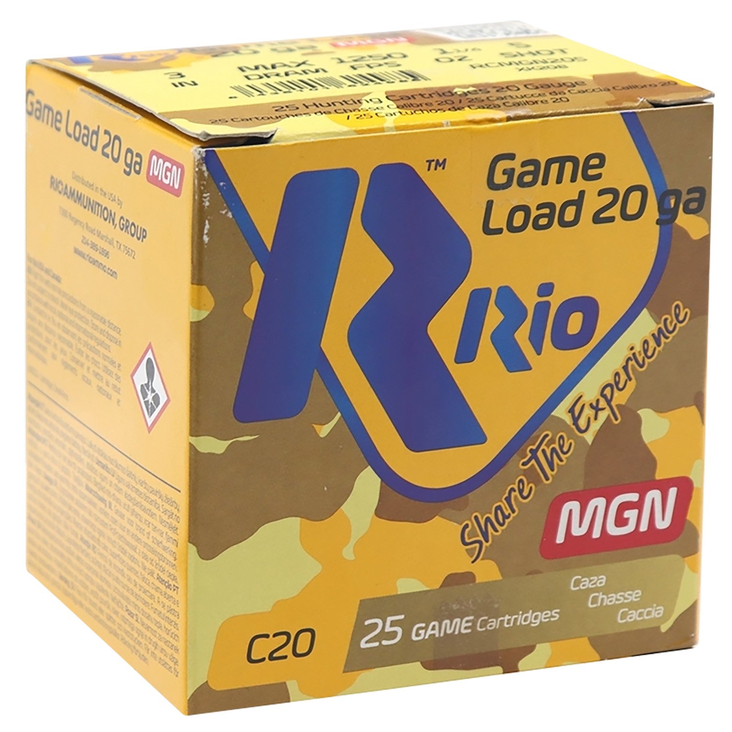 Rio Ammunition RC20MGN5 Game Load 20Ga 3" 1-1/4oz #5 Shot 25/Box - Rio Ammunition - 20 Gauge