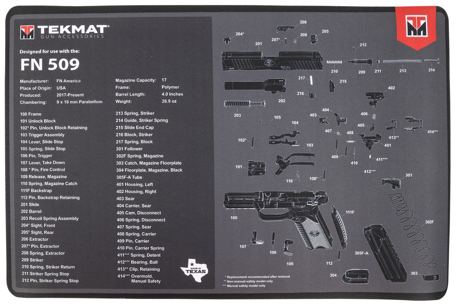 TekMat TEKR17FN509 FN 509 Cleaning Mat 11 in x 17 in Rubber Black Gray - TEKMAT