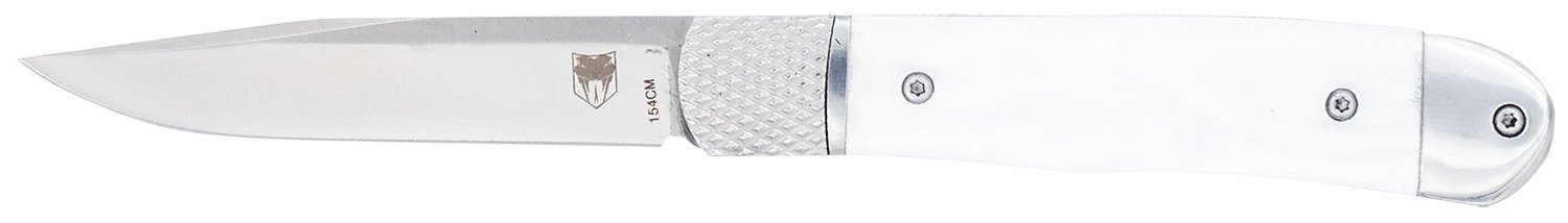 CobraTec CTTHRWTABA154CM Trapper 3.13" 154CM Blade White Abalone Handle