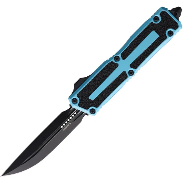 Microtech Scarab II G3 OTF 3.97 In D/E-S Black Turquoise Alu Handle