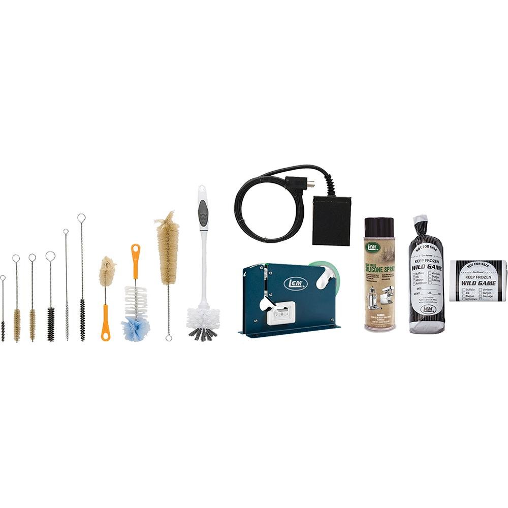 LEM Electric Meat Grinder Accessory Kit: Tape Machine, Game Bags, Foot Switch, Silicone Spray, Cleaning Brushes