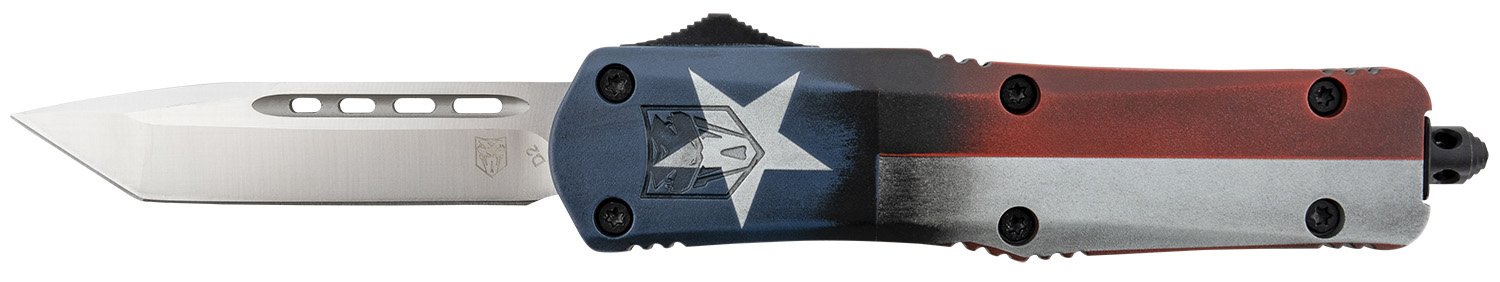 CobraTec MCTXFS3TNS FS-3 Texas Flag 3" OTF Tanto D2 Steel Blade Knife