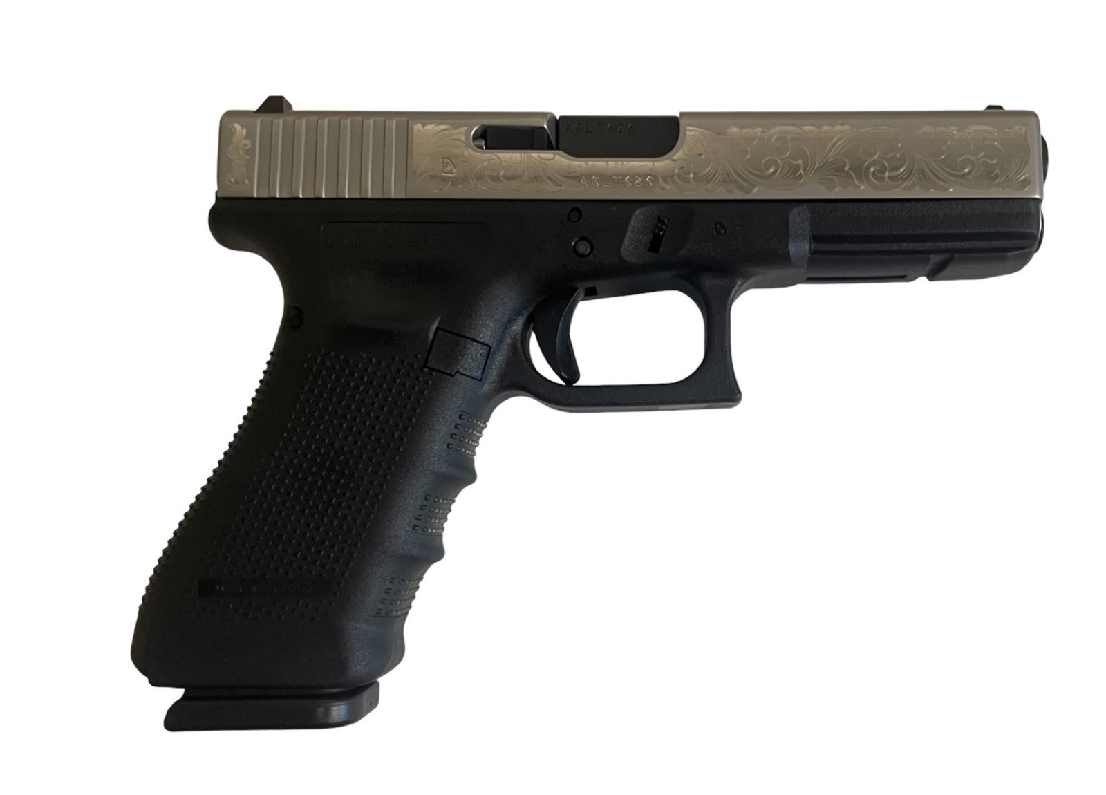 Glock 17 Gen 4 USA, 9mm Luger, 17+1 Capacity, 4.49" Barrel, Stainless PVD Slide, Armory Engraved Scroll, Semi-Automatic