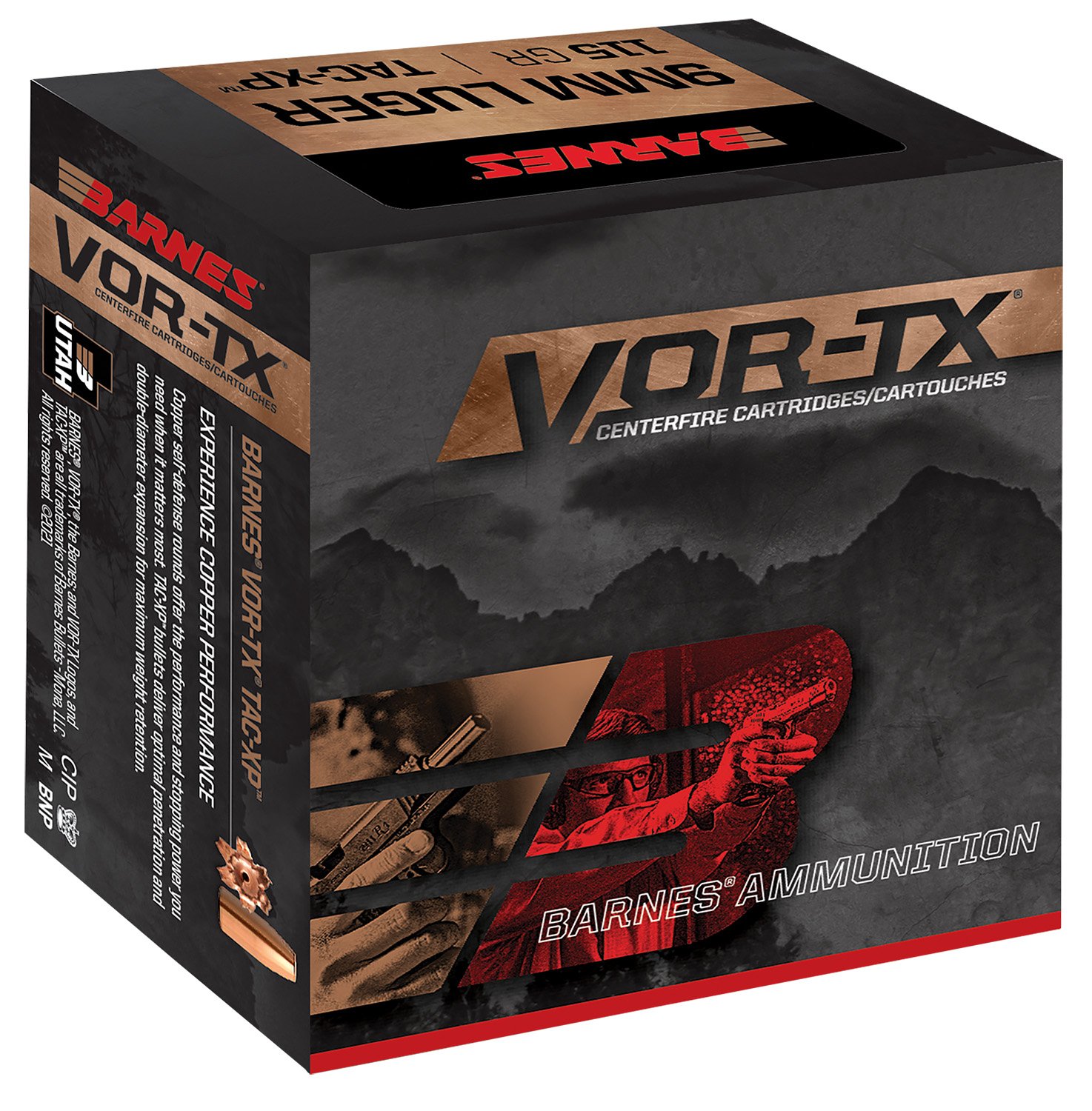 Barnes VOR-TX 9mm Luger 115Gr XPB Hollow Point, Lead-Free, Brass Cased, 20 Rounds Pistol Ammo