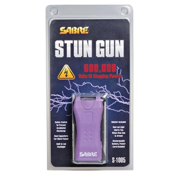 Sabre Dual Capacitor Stun Gun Purple - 1.60 uC Charge with LED Flashlight