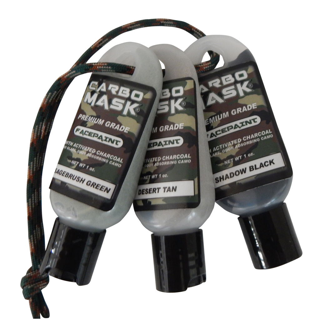 Carbo Mask 310156 Facepaint Black/Sage/Tan 1oz 3pk Water-Based Easy Removal