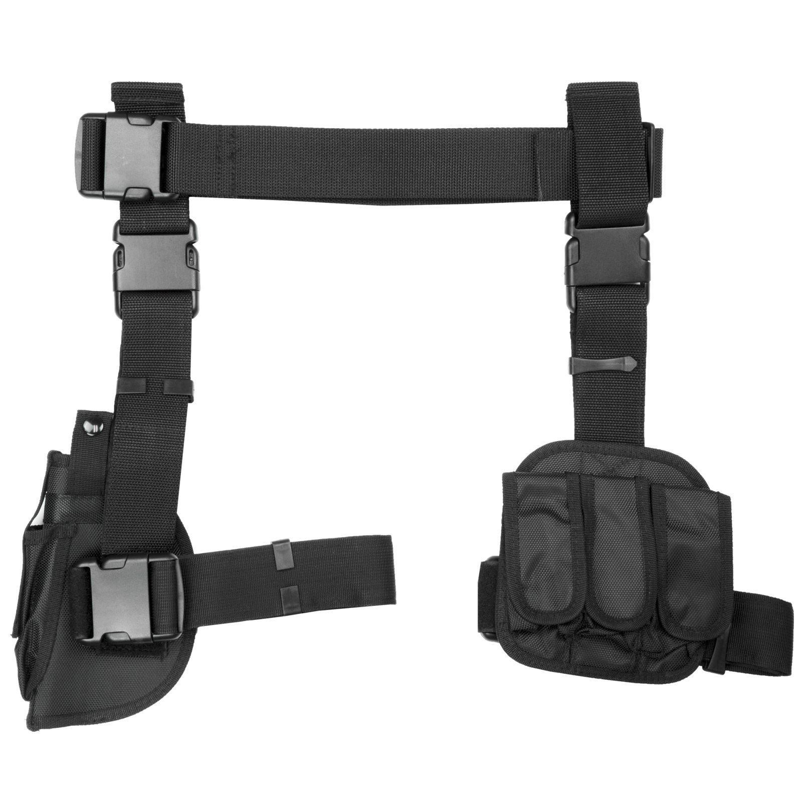 NcStar CV2908 Drop Leg Holster, Right Hand, Triple Mag Pouch, Black Nylon