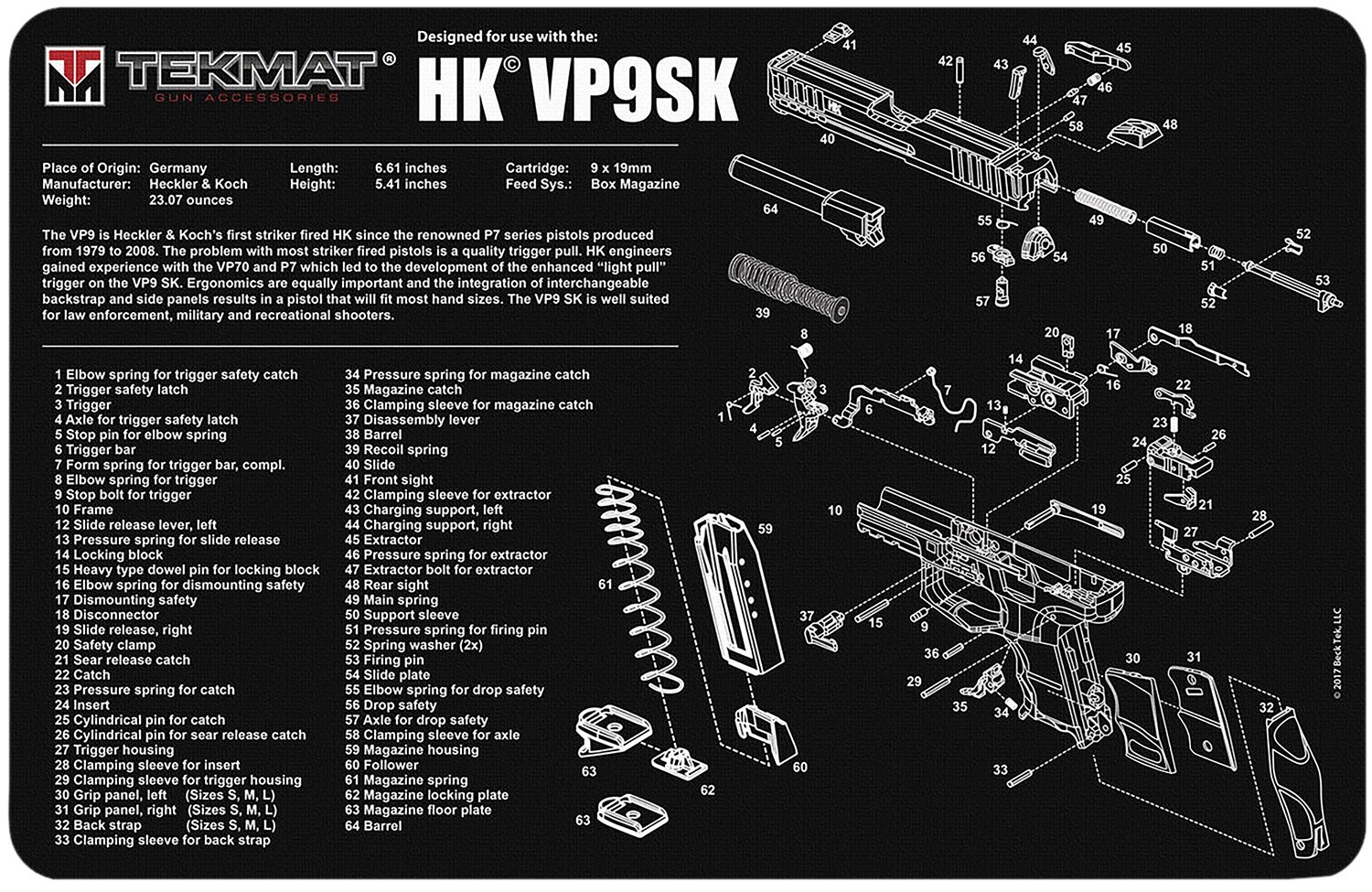 TekMat Pistol Mat For Heckler & Koch VP9SK 11"x17"  - Cleaning Mat - TEKMAT - NOT APPLICABLE