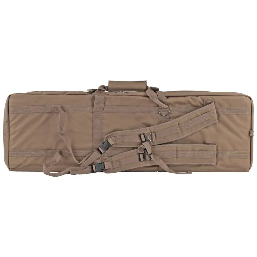 Bulldog BDT60-37T Double Rifle Bag, 37" Tan, Nylon Material, Lockable, Heavy-Duty Zippers, Padded Backstraps, 3 Accessory Pockets - Bulldog - TAN