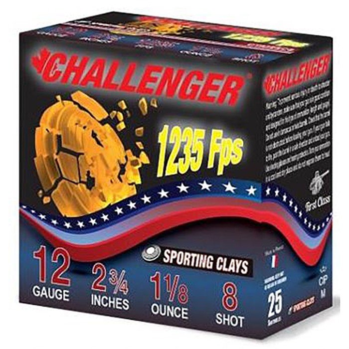 Challenger 2EX3000008 12 Gauge Sporting Clay Ammo 2-3/4" 1-1/8oz #8 1250FPS - CHALLENGER AMMO - 12 Gauge