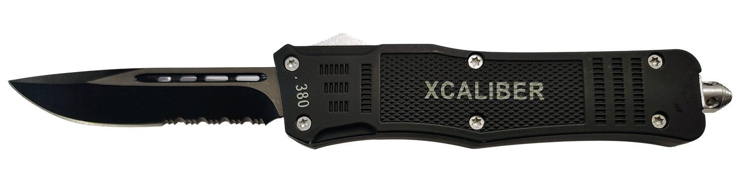 Xcaliber 380 ACP Large OTF Knife 3.80in Part Serrated Black 440C
