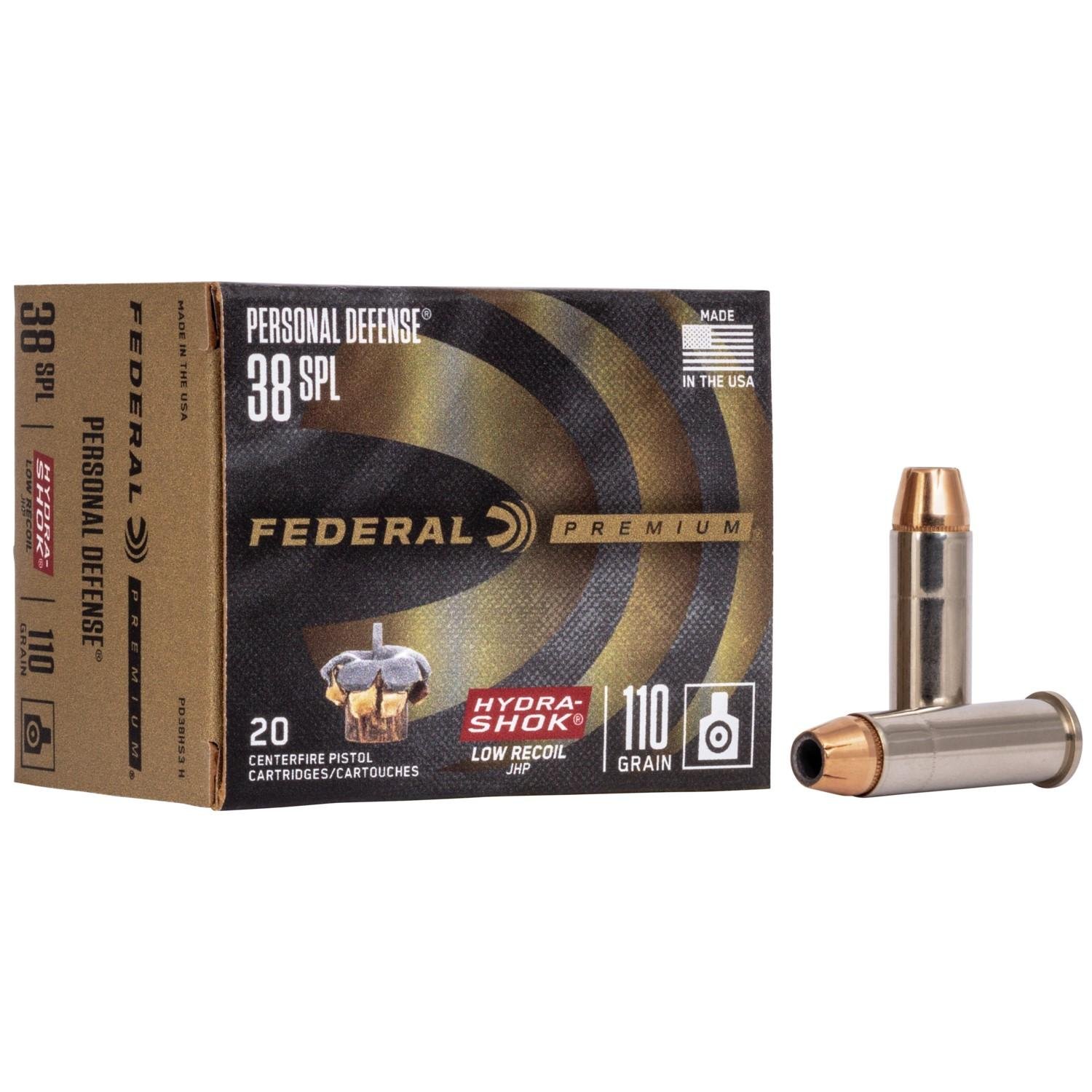 Federal PD38HS3H 38 Special 110 Grain Hydra-Shok JHP 20 Rounds Box