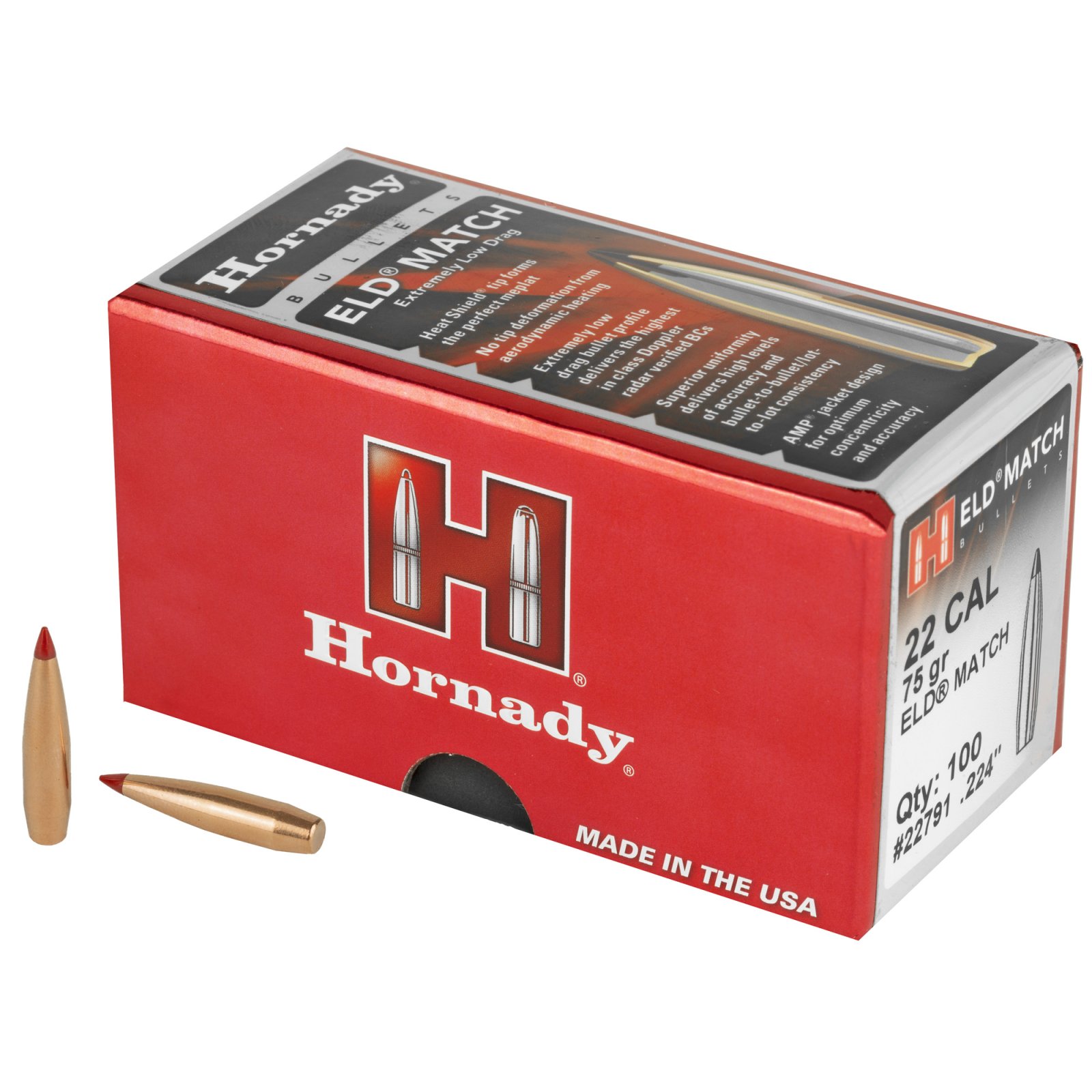 Hornady 22791 ELD Match Target 22 Cal .224 75 gr Extremely Low Drag-Match (ELD-M) - Hornady Manufacturing Company - 22 Caliber