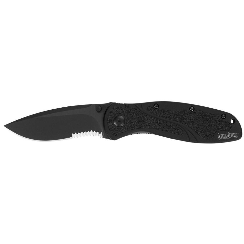 Kershaw 1670BLKST Blur Black Knife with Partially Serrated Blade - Kershaw - DROP POINT W/RECURVE