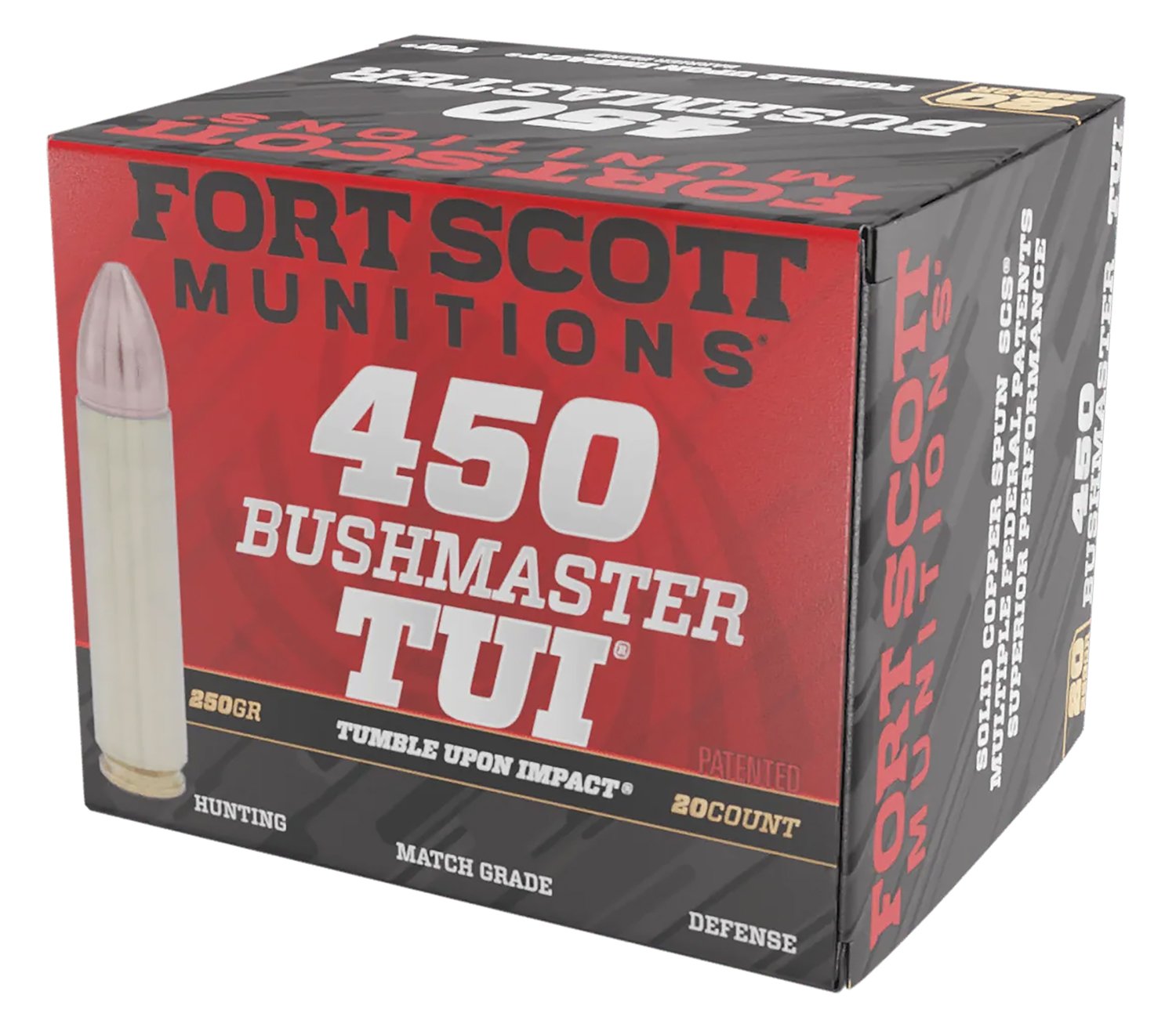 Fort Scott 450BM250SCV 450 Bushmaster 250gr Solid Copper TUI Ammo 20/Box - Fort Scott Munitions - 450 Bushmaster