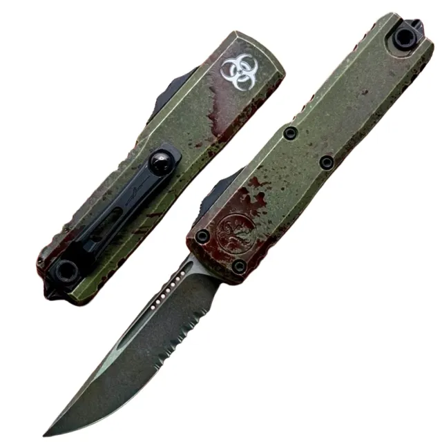 Microtech UTX-85 Gen IV 3.1 In Single Edge Part Serrated Outbreak Aluminum