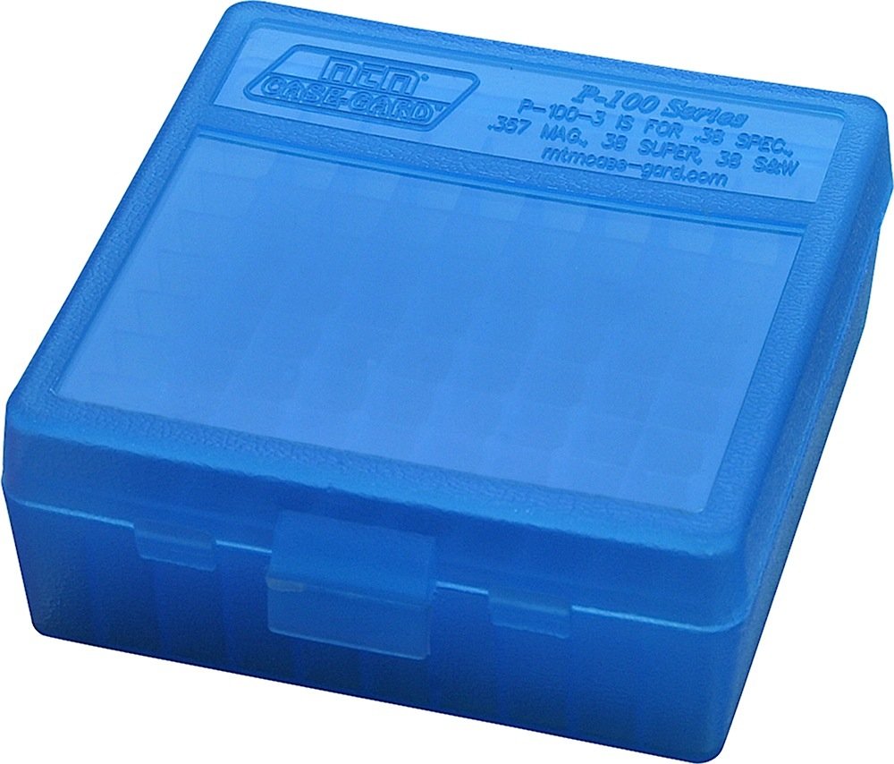 MTM Case-Gard P-100 Flip Top Handgun Ammo Box 100 Rounds Clear Blue - MTM Case-Gard - AMMO BOX
